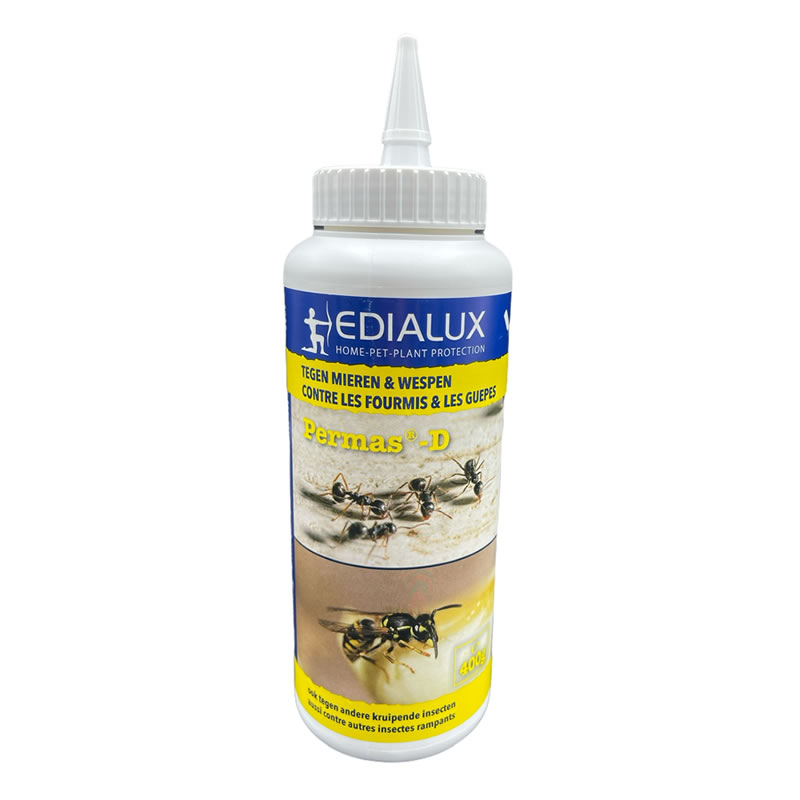 Permas D - Poudre Insecticide guêpes - frelons dont asiatique, fourmis, fourmilières - flacon souffleur de 400 gr - 